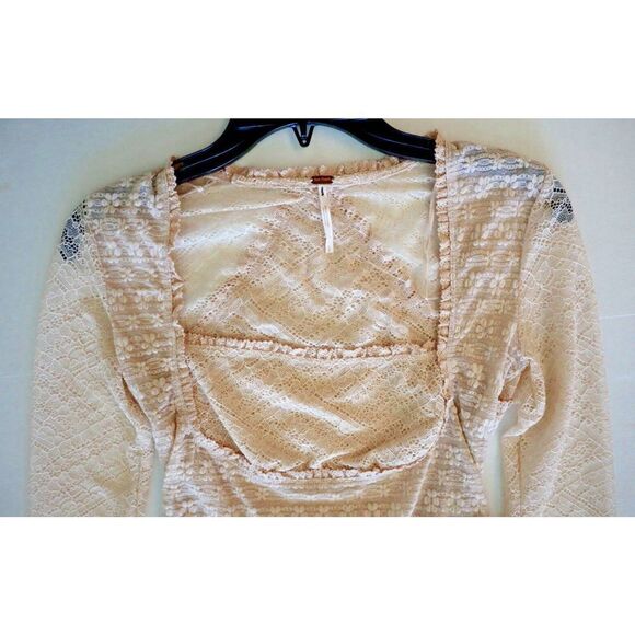 Free People OB1656955 Women's Sz S Cream L/S Lace My Party Top Blouse - Picture 7 of 8